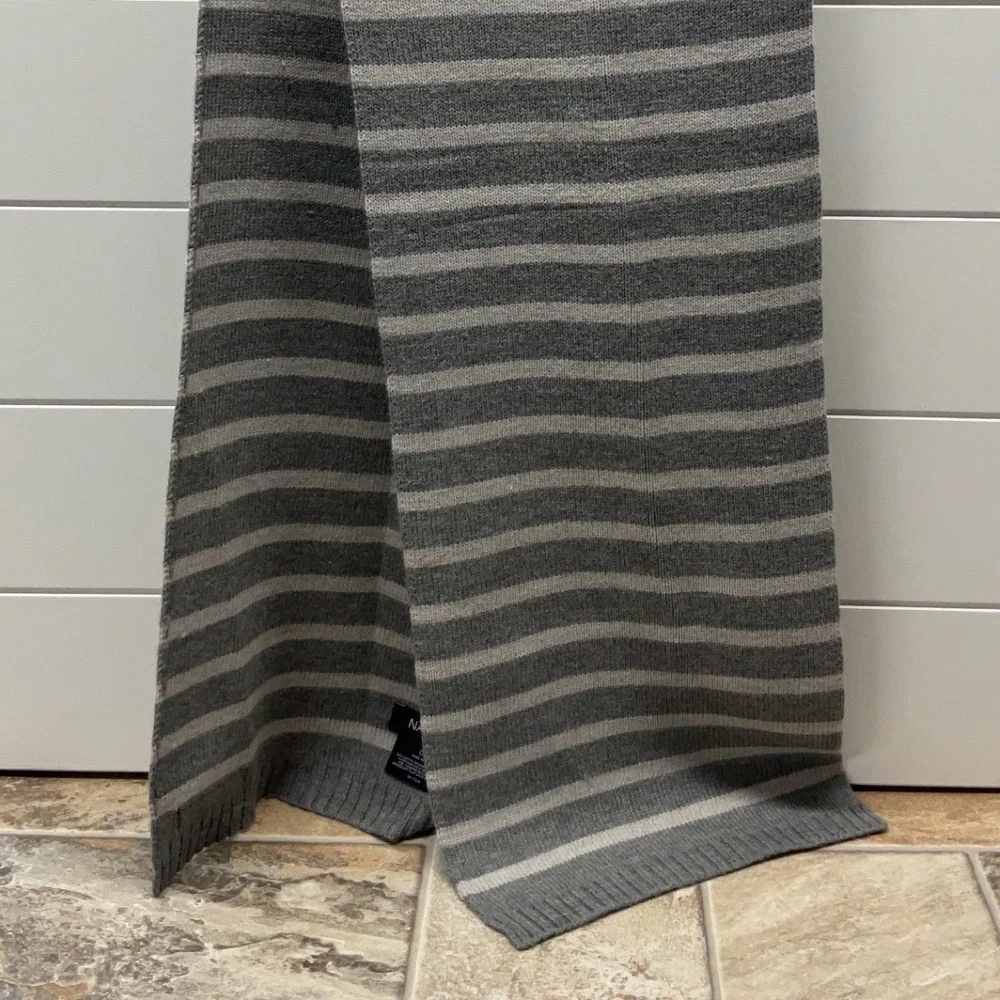 Nautica Coastal Supply Grey Striped Knit Scarf Wool Blend Mens One Size